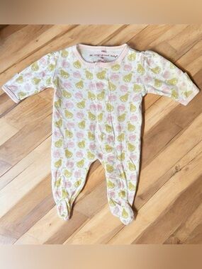 Magnificent Baby Magnetic Pink & Cream Pear Print Footed One-Piece